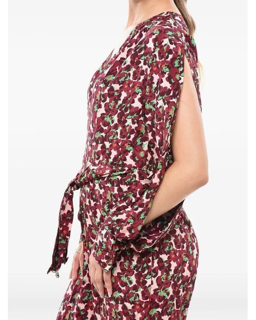 Stella McCartney Red Blossom Floral-Print Silk Jumpsuit