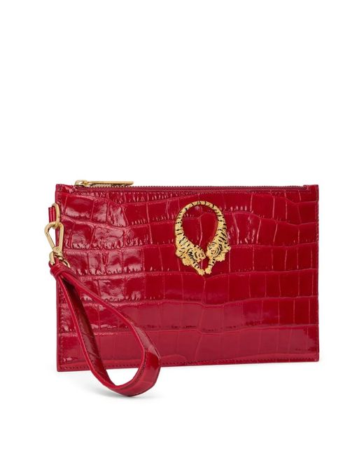 Roberto Cavalli Red Roar Leather Clutch Bag