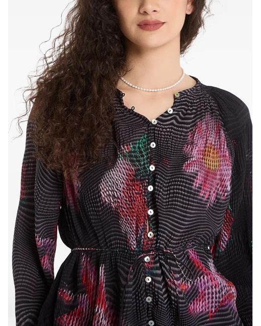 Desigual Black Blouse Plissée À Fleurs