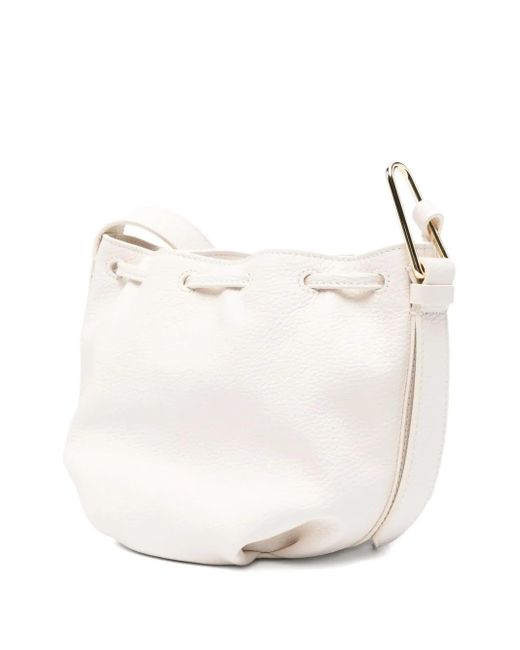 Coccinelle White Malory Drawstring Leather Bucket Bag
