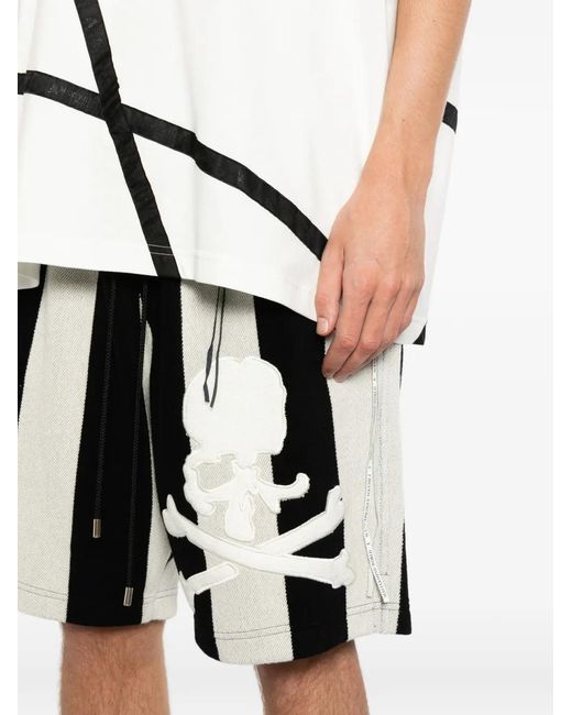 MASTERMIND WORLD Black Skull-Patch Striped Shorts for men