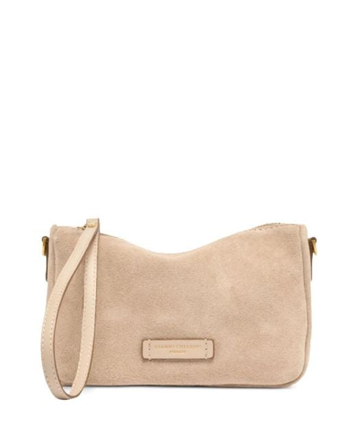Gianni Chiarini Natural Small Nora Logo-Plaque Suede Clutch Bag