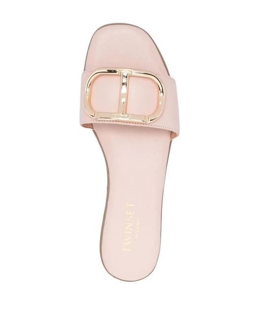 Twinset Pink Logo Plaque Square-Toe Slides