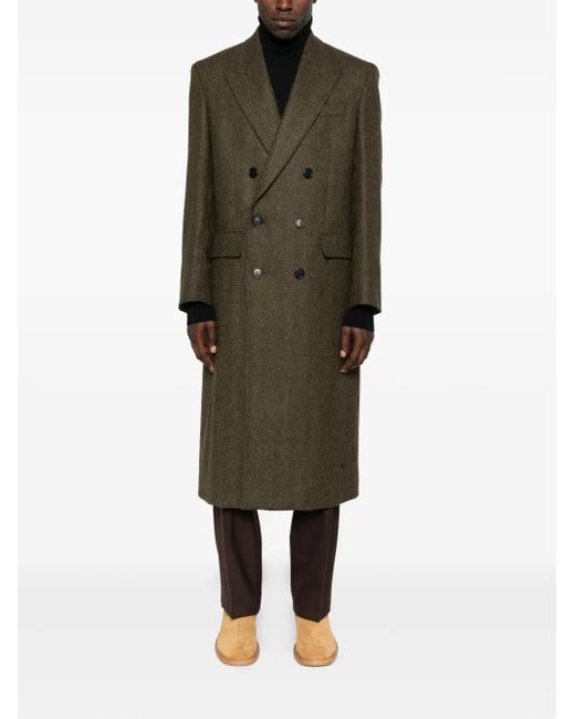 sunflower Green Herringbone Double-Breasted Coat for men