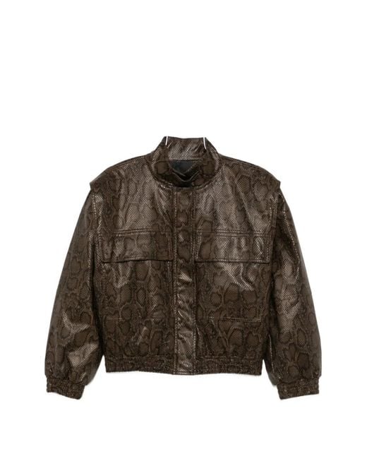 Twinset Brown Snake-Effect High-Neck Jacket