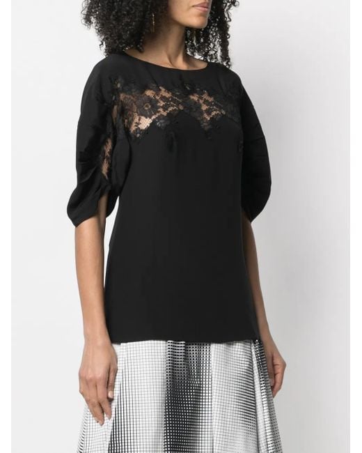 Prada Black Lace-Panel Silk Blouse