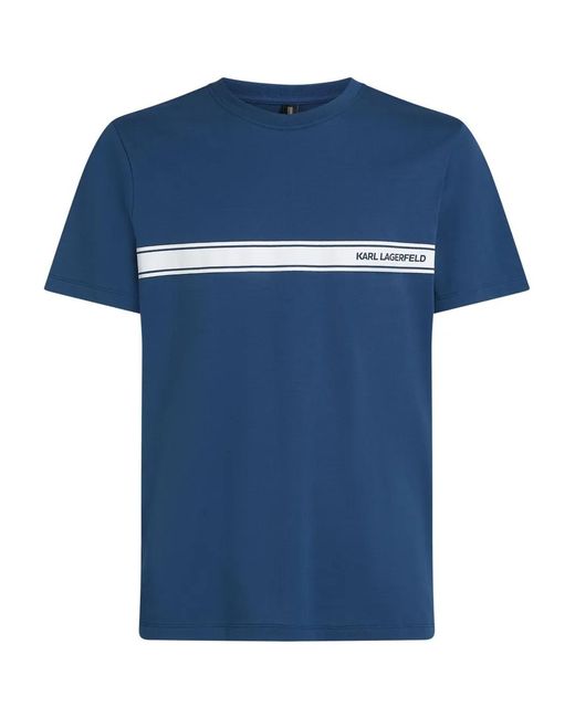 Karl Lagerfeld Blue Crewneck Striped Logo T-Shirt for men