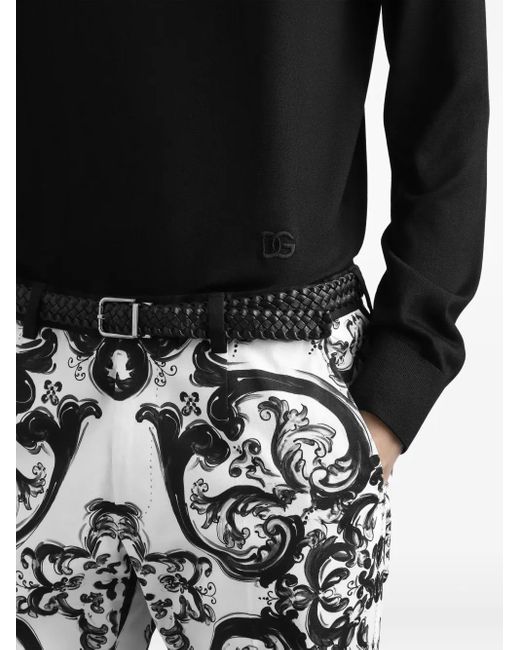 Dolce & Gabbana Rundhalspullover Aus Seide Mit -Logo in Black für Herren