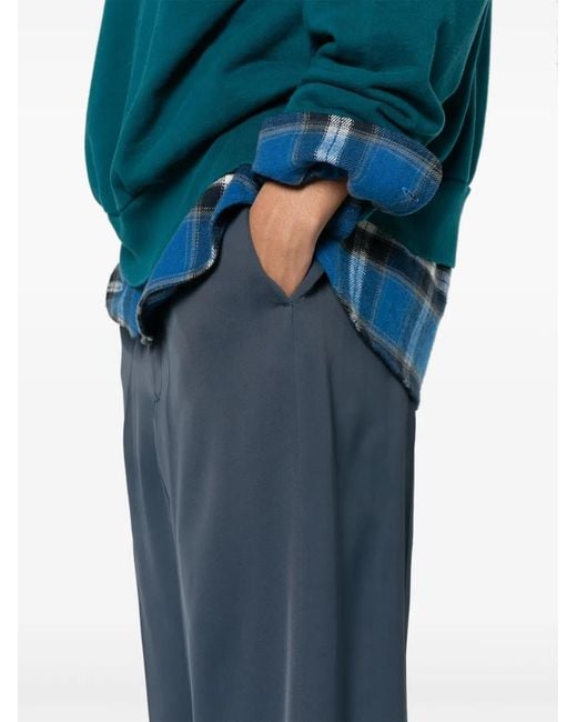 Balenciaga Blue Logo-Waistband Straight-Leg Pants