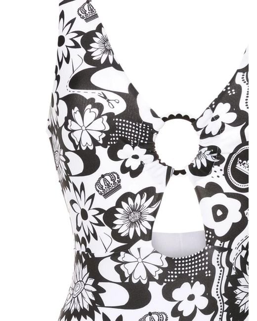 Amir Slama White Floral-Print Cut-Out Swimsuit