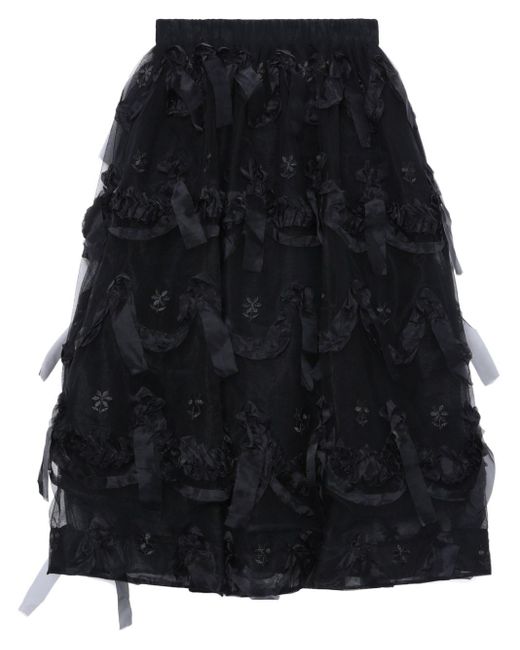 Simone Rocha Black Bow-appliqué Tulle Full Skirt