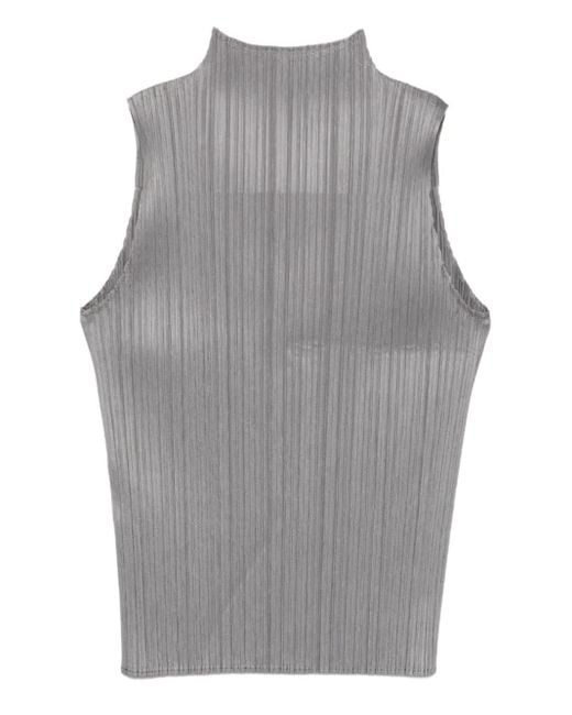 Pleats Please Issey Miyake Gray Basics Pleated Sleeveless Top