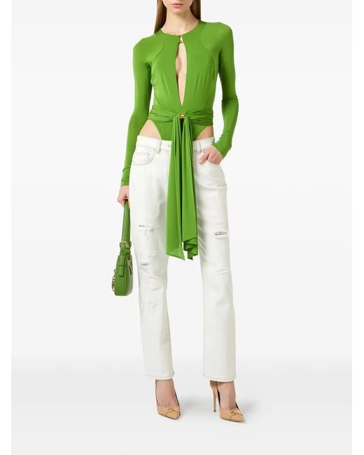 Elisabetta Franchi Green Bodysuit With Jewel Detail