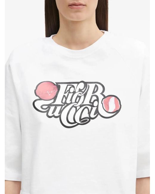 Fiorucci White Graphic-Print Cropped Top