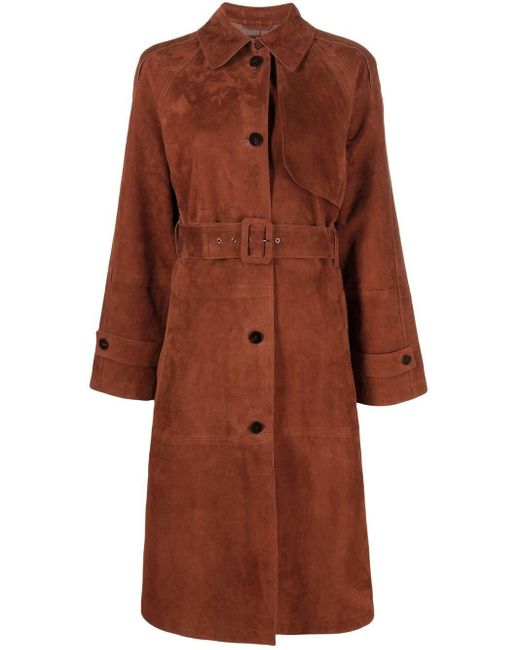 Theory Belted Suede Trench Coat in Brown - Lyst