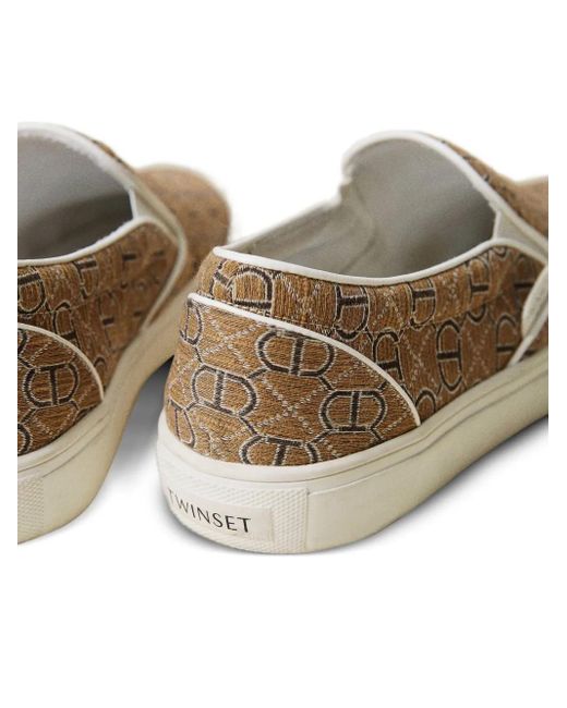 Twinset Brown Monogram Slip-On Sneakers