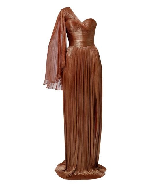 IRIS SERBAN Brown Elisa Pleated One-Shoulder Dress