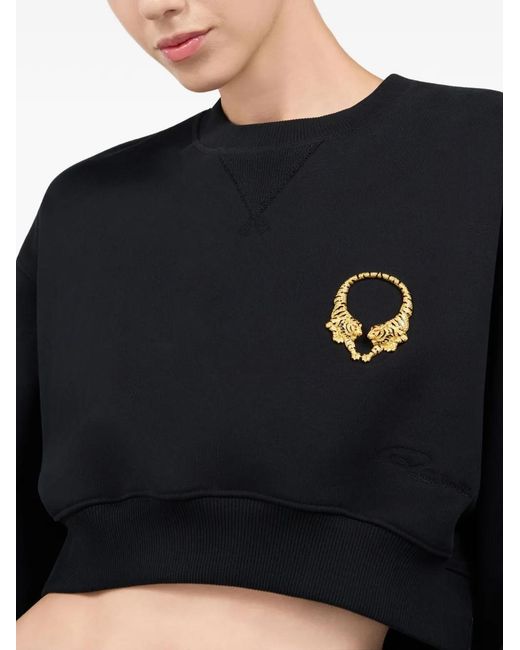 Roberto Cavalli Black Tiger-Motif Cropped Sweater