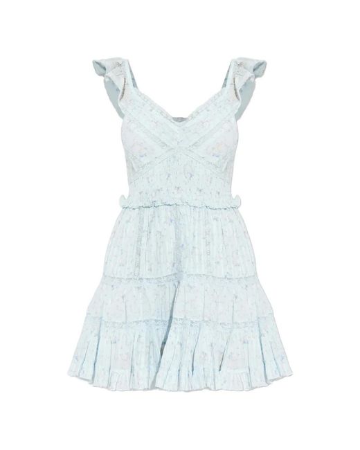 LoveShackFancy Blue Presline Ruffled Floral-Print Mini Dress