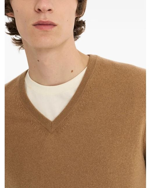 Pringle of Scotland Natural V-Neck Cashmere Sweater for men