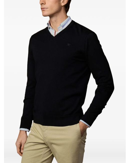 Pull Brodé À Col V En Coton Hackett pour homme en coloris Black