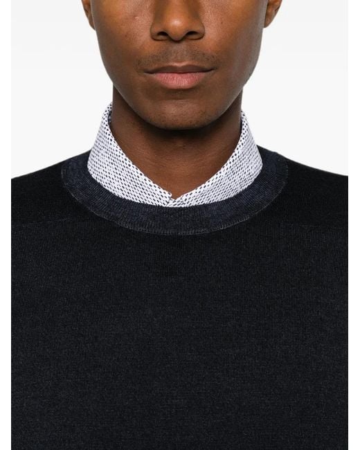 Emporio Armani Black Crew-Neck Virgin-Wool Sweater for men