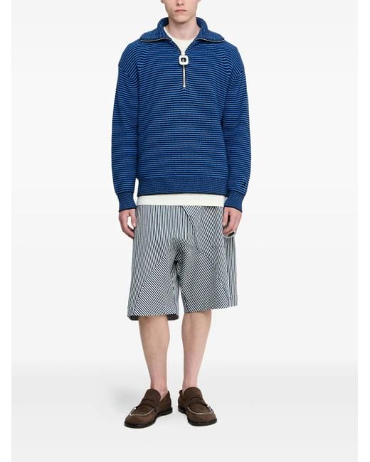 J.W. Anderson Blue Striped Zip-Up Sweater for men