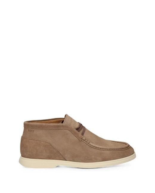 Boss Brown Suede Desert Boots With Stitching Details for men