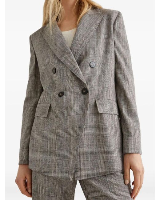 Marella Gray Double-Breasted Checked Blazer