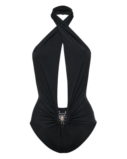 Christopher Esber Black Pierced Orbit Halter Bodysuit