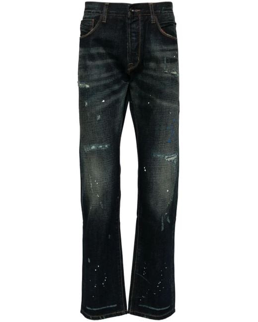 Private Stock Black Distressed Slim-Fit Washed Denim Jeans for men