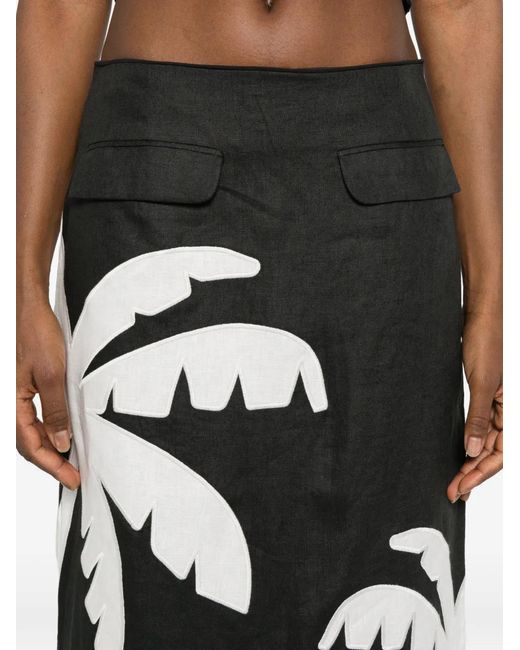 Farm Rio Black Palm-Tree-Print Maxi Skirt