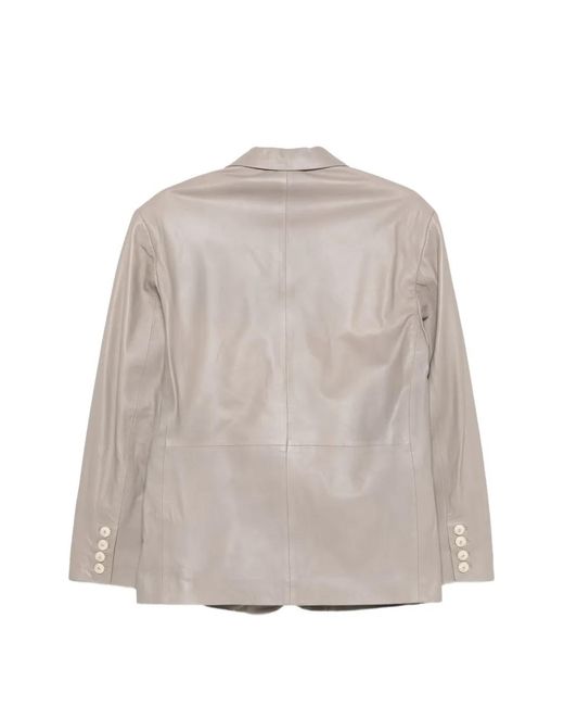 Alysi Gray Leather Single-Breasted Jacket