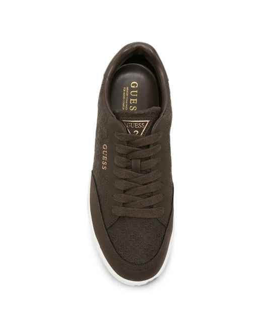 Guess Brown Logo-Embossed Leather Sneakers for men