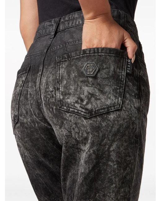 Philipp Plein Gray Distressed-Effect Cropped Jeans