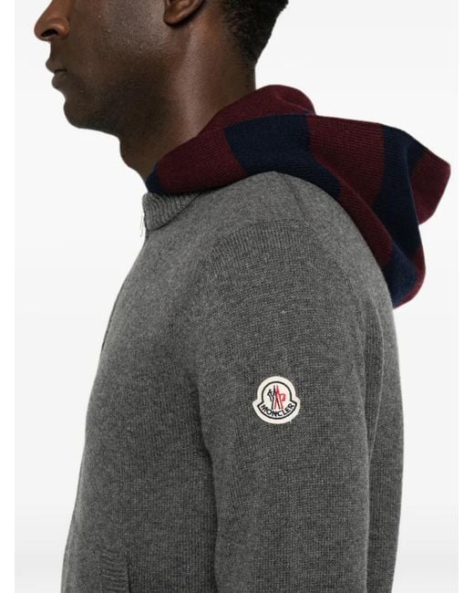 Moncler Gray Hooded Zip-Up Sweater for men