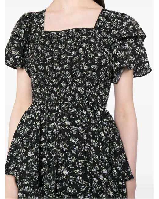 B+ AB Black Floral-Print Ruffled Minidress