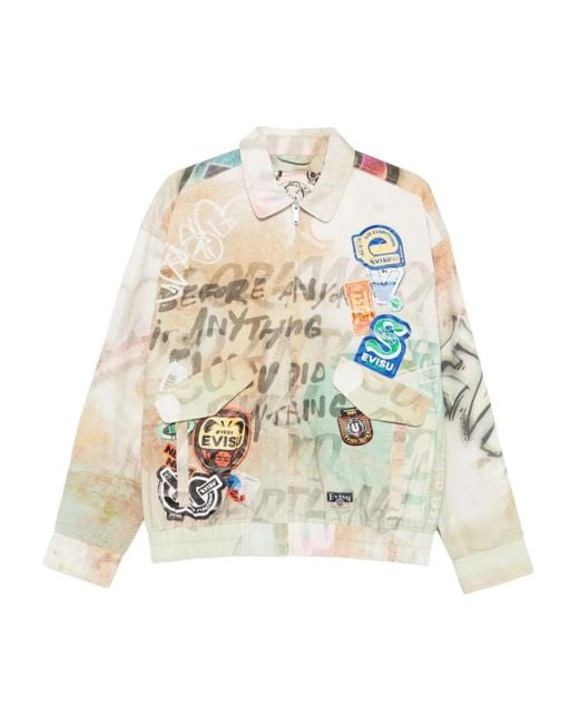 メンズ Evisu グラフィティプリント ジップアップ ジャケット White