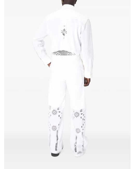 MARINE SERRE White Embroidered Cotton Trousers for men