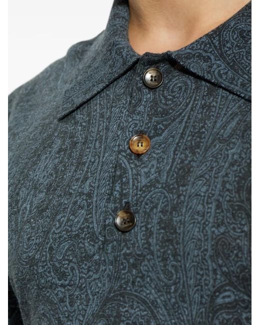 Etro Blue Paisley-Print Polo Shirt for men