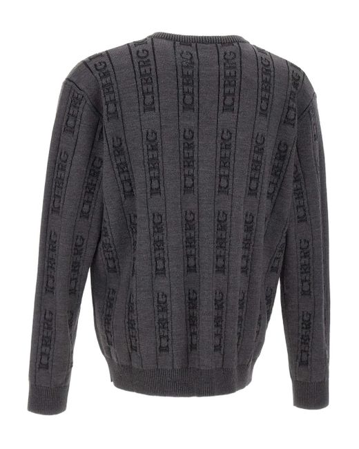 Iceberg Gray Ribbed Monogram Sweater for men