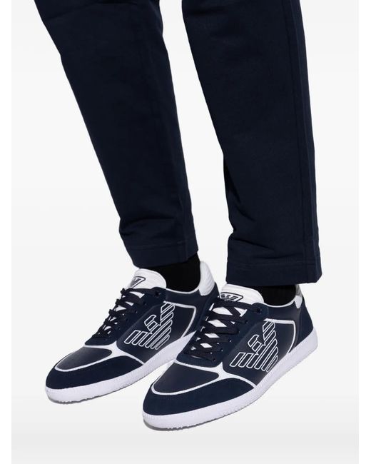 EA7 Blue Logo Lace-Up Sneakers for men
