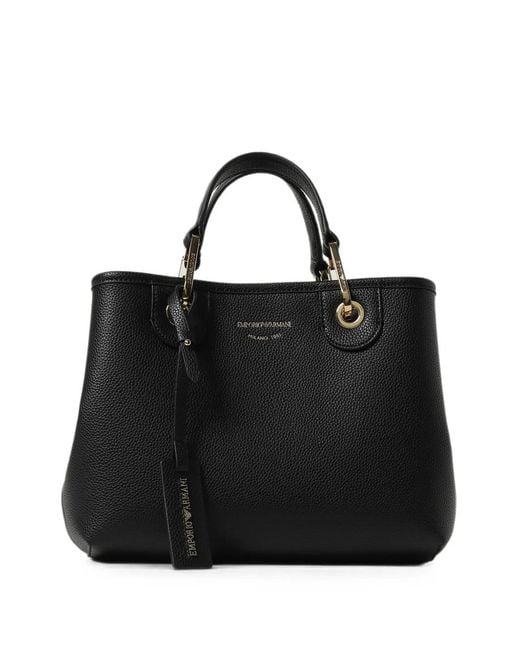 Emporio Armani Black Logo-Print Pebbled Tote Bag