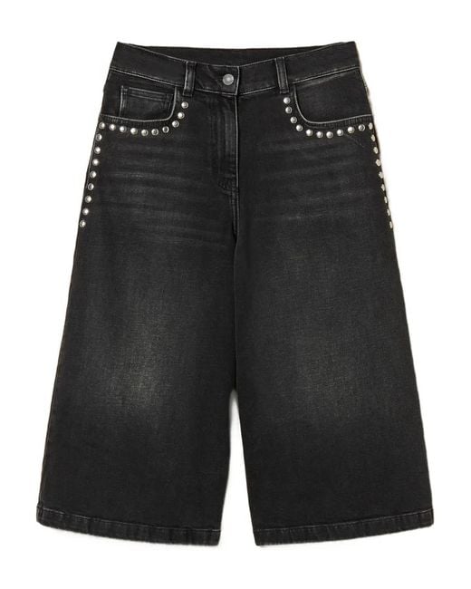 Twinset Black Denim Bermuda Shorts With Studs