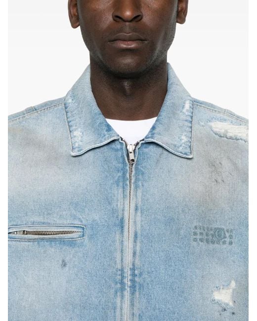 MM6 by Maison Margiela Blue Distressed Light Sky Denim Jacket for men