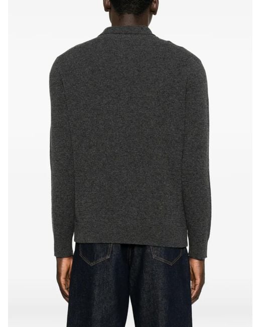 Canali Black Zip-Fastening Polo Sweater for men