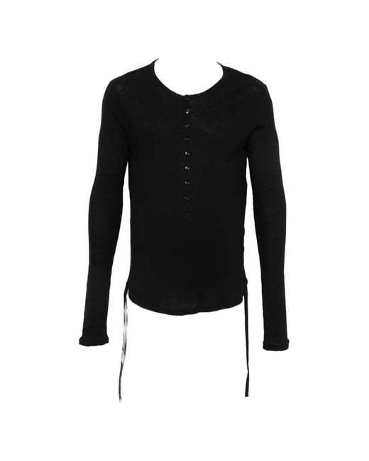Ann Demeulemeester Black Ribbed-Knit Henley Sweater for men