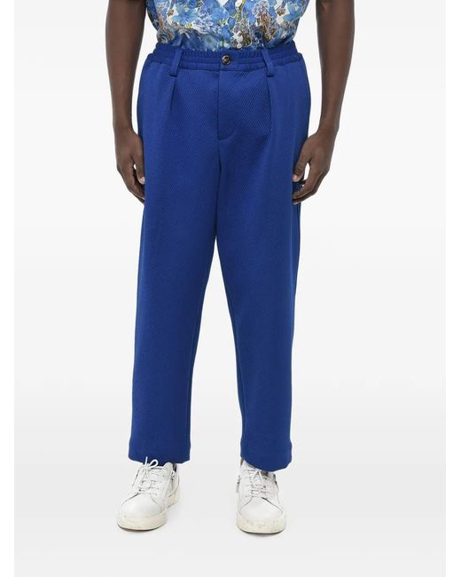 Marni Blue Pleat-Detail Textured Trousers for men