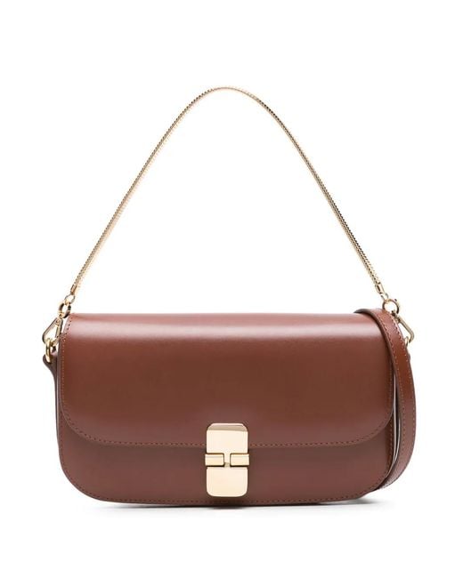 A.P.C. Brown Grace Chaine Leather Clutch Bag