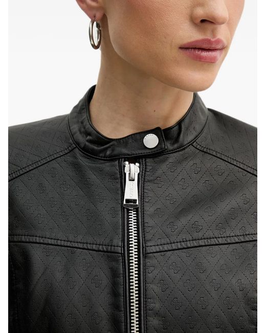 Guess Black Monogram-Embossed Zip-Up Jacket